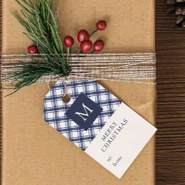 青モノグラムののクリスマス ギフトタグ