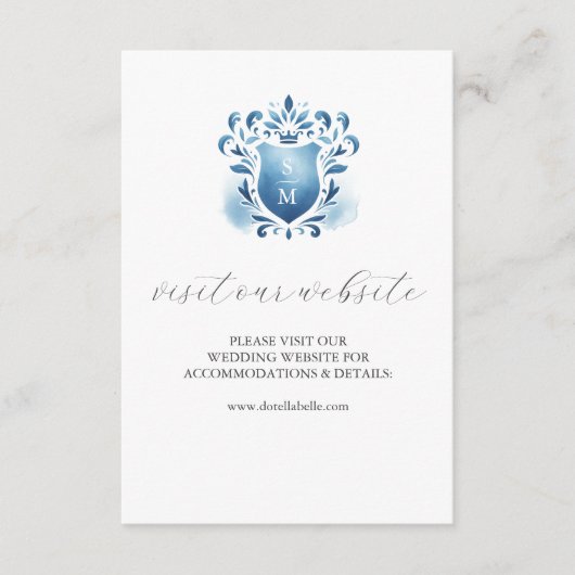 青モノグラムのの結婚Webサイト挿入カード エンクロージャーカード (正面)