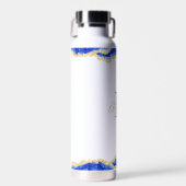 青モノグラムのエレガント瑪瑙の大理石パターン ウォーターボトル (正面)