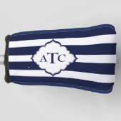 青モノグラムのストライプと王室の白の ゴルフヘッドカバー (正面)