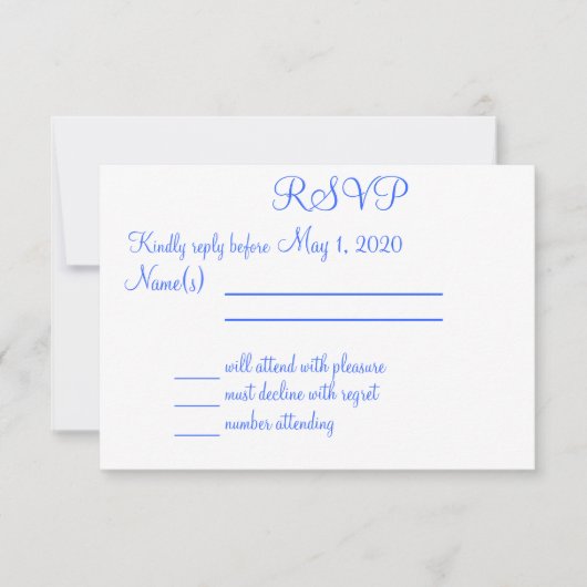 青モノグラムのビーチ結婚式RSVPカード 出欠カード (正面)
