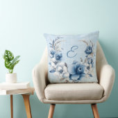 青モノグラムのフローラリース クッション (椅子)