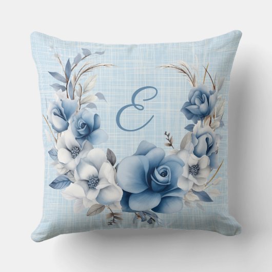 青モノグラムのフローラリース クッション (裏面)