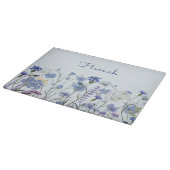 青モノグラムの水色ワイルドフラワーフローラ カッティングボード (角)