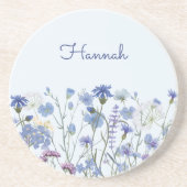 青モノグラムの水色野草野 コースター (正面)