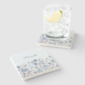 青モノグラムの水色野草野 ストーンコースター (横)