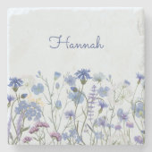 青モノグラムの水色野草野 ストーンコースター (正面)