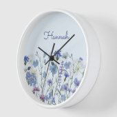 青モノグラムの水色野草野 壁時計 (傾斜)