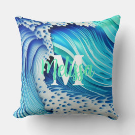 青モノグラムの海 クッション