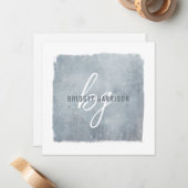 青モノグラムの灰色ブ絵を描ラシ ノートカード (正面/裏面インサイチュ)