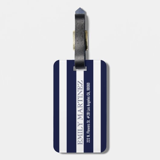 青モノグラムの王室の線ストライプ幾何パターン ラゲッジタグ (裏面縦)