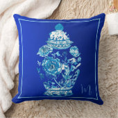 青モノグラムの白エレガント生姜 クッション (ブランケット)