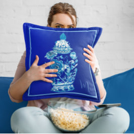 青モノグラムの白エレガント生姜 クッション