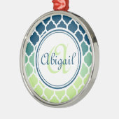 青モノグラムの緑モロッコ格子パターン メタルオーナメント (左)