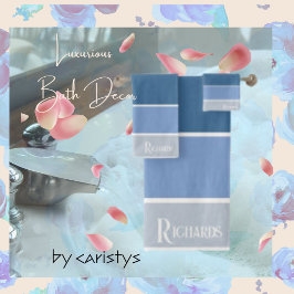 青モノグラムの色と白タオル バスタオルセット