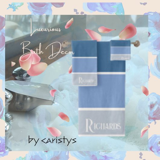 青モノグラムの色と白タオル バスタオルセット