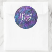 青モノグラムの色、黒と紫のデジタルアート ラウンドシール (バッグ)