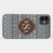 青モノグラムの茶色の部族模様 Case-Mate iPhoneケース (裏面(横))