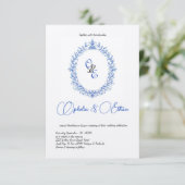 青モノグラムビクトリアンフローラクレスト 招待状 (スタンド正面)