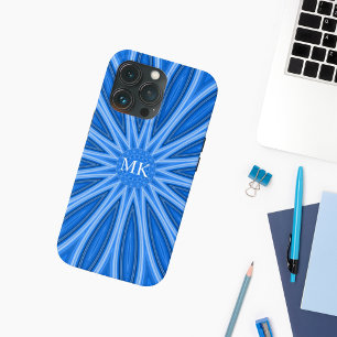 青モノグラムモダンフローラデザインパターン iPhone 13 PROケース