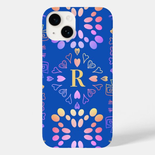 青モノグラム王室のピンク薄紫パターン Case-Mate iPhoneケース (裏面)