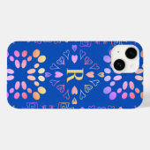 青モノグラム王室のピンク薄紫パターン Case-Mate iPhoneケース (裏面 (横))