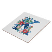 青モノグラム、華美フローラデザイン タイル (側面)