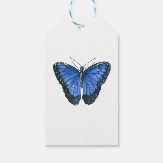 青モルフォ蝶の水の色絵画の ギフトタグ (裏面)