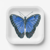 青モルフォ蝶の水の色絵画の ペーパープレート (正面)