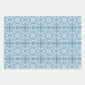 青モロッコタイル地中海のパターン ラッピングペーパーシート (正面3)