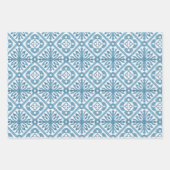 青モロッコタイル地中海のパターン ラッピングペーパーシート (正面3)