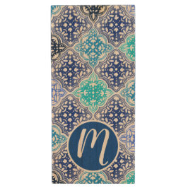 青モロッコ絵を描タイルのパターン ウッドUSBフラッシュドライブ