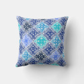 青モロッコ絵を描タイルのパターン クッション (裏面)