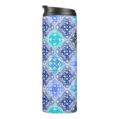 青モロッコ絵を描タイルのパターン タンブラー (回転右)