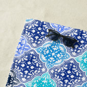 青モロッコ絵を描タイルのパターン ビーチタオル (インサイチュ)