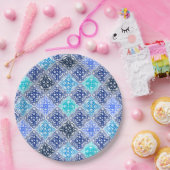 青モロッコ絵を描タイルのパターン ペーパープレート (パーティー)