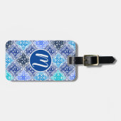 青モロッコ絵を描タイルのパターン ラゲッジタグ (正面横)