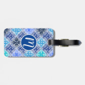青モロッコ絵を描タイルのパターン ラゲッジタグ (裏面横)