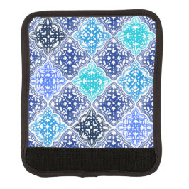 青モロッコ絵を描タイルのパターン ラゲッジ ハンドルラップ