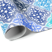 青モロッコ絵を描タイルのパターン ラッピングペーパー (ロールコーナー)