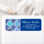 青モロッコ絵を描タイルのパターン ラベル (インサイチュ)