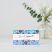 青モロッコ絵を描タイルのパターン 名刺 (スタンド正面)