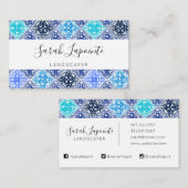 青モロッコ絵を描タイルのパターン 名刺 (正面/裏面)