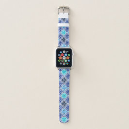 青モロッコ絵を描タイルのパターン APPLE WATCHバンド