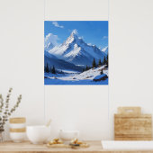 青ユニークい山の風景絵画の ポスター (キッチン)