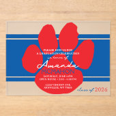 青ユニークと赤の卒業ポープリントエレガント アクリル招待状 (正面)