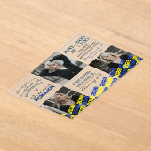 青ユニークと黄色の卒業式3写真フロステッド アクリル招待状 (レイダウン)