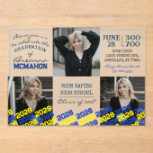 青ユニークと黄色の卒業式3写真フロステッド アクリル招待状 (正面)