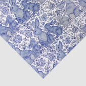 青ユニークウサギフローラ動物パターン 薄葉紙 (詳細)