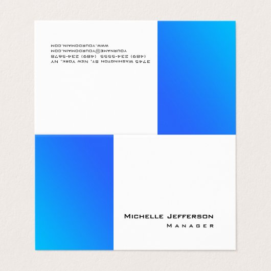 青ユニークスタイリッシュ白プレーンモダンシンプル 名刺 (外部フラット)